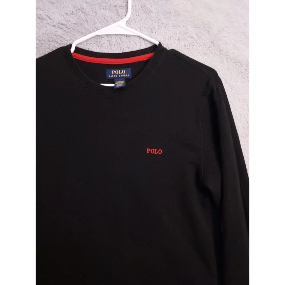 Polo Ralph Lauren Shirt Mens Medium Waffle Knit Thermal Black Red Pony Sleepwear
